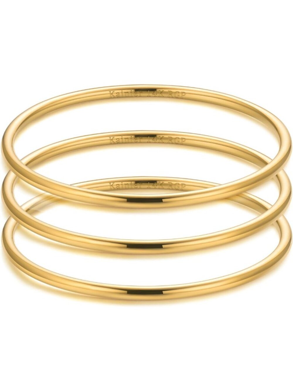 14K Gold Plated 3mm Thin Round Bangle Bracelet for Women - Stackable & Polished
